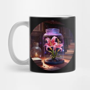 Stargazer Lily in Jar on Desk With Books Mug